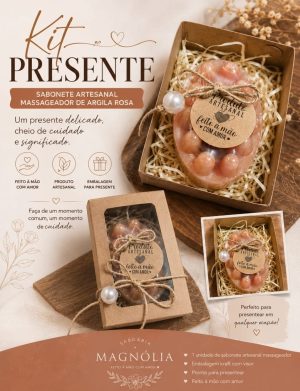 Sabonete Artesanal Argila rosa & morango - opção presente