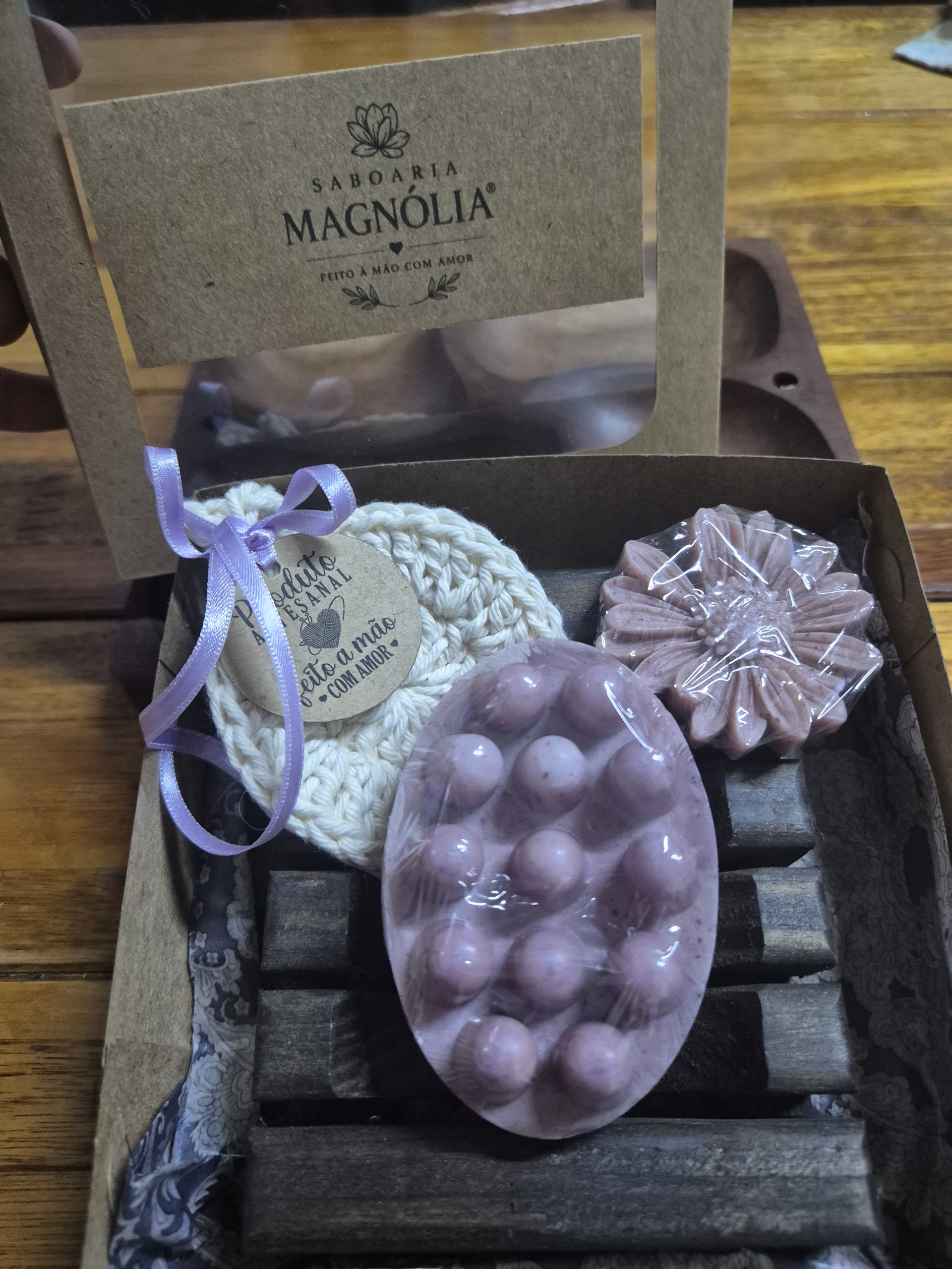 Kit Presente Magnólia - sabonete massageador + ecopad + saboneteira - Imagem 8