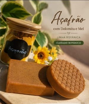 Sabonete Artesanal Açafrão, Dolomita e Mel - formato redondo