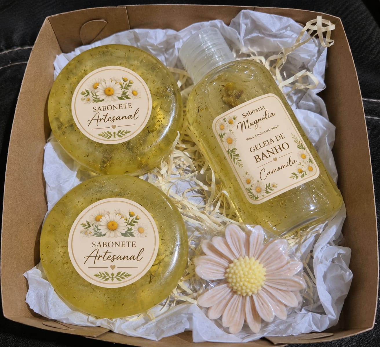 Kit Camomila - Sabonete Artesanal +geleia de banho +flor de brinde - Imagem 3