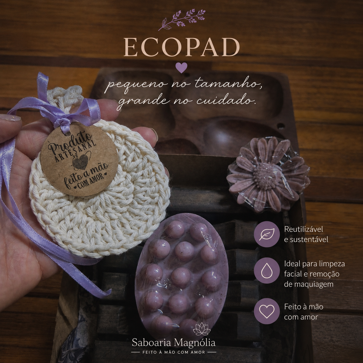 Kit Presente Magnólia - sabonete massageador + ecopad + saboneteira - Imagem 2